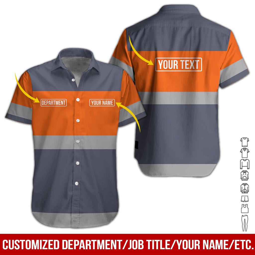Orange Workwear Style Personalized Hawaiian Shirt