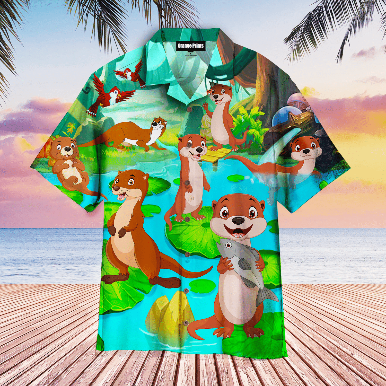 Otter On The Pond Forest Hawaiian Shirt