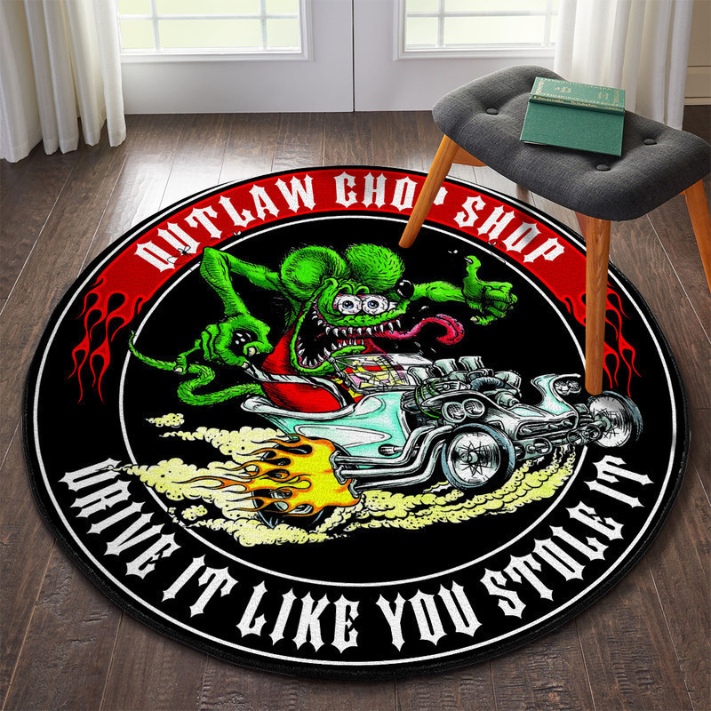 Outlaw Chop Shop Hot Rod Round Rug Carpet Bedroom Livingroom Home Decor