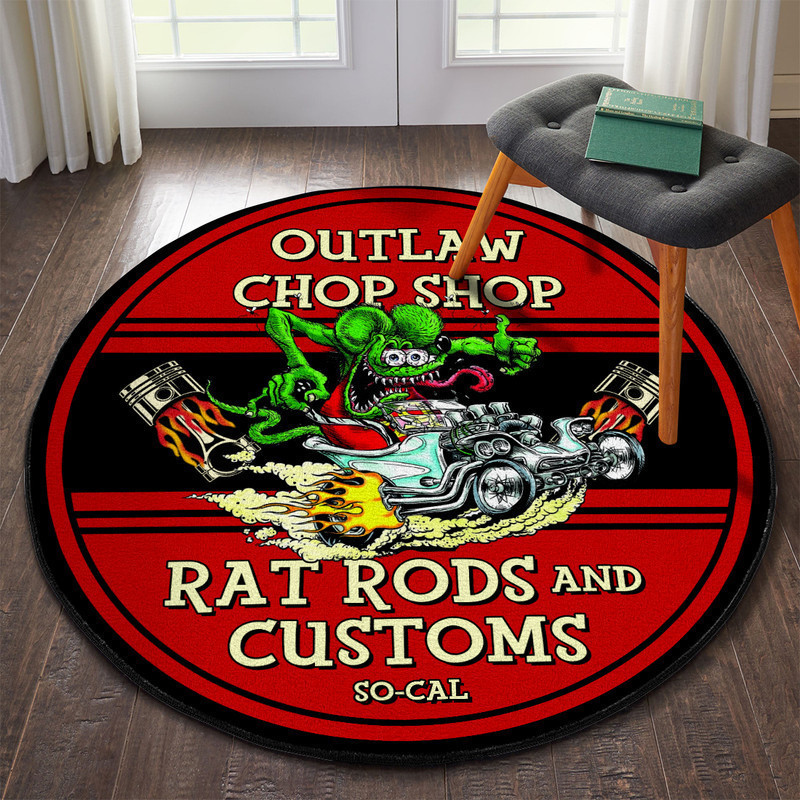 Outlaw Chop Shop Hot Rod Round Rug Carpet Bedroom Livingroom Home Decor
