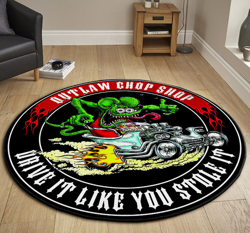 Outlaw Chop Shop Hot Rod Round Rug Carpet Bedroom Livingroom Home Decor - Image 3
