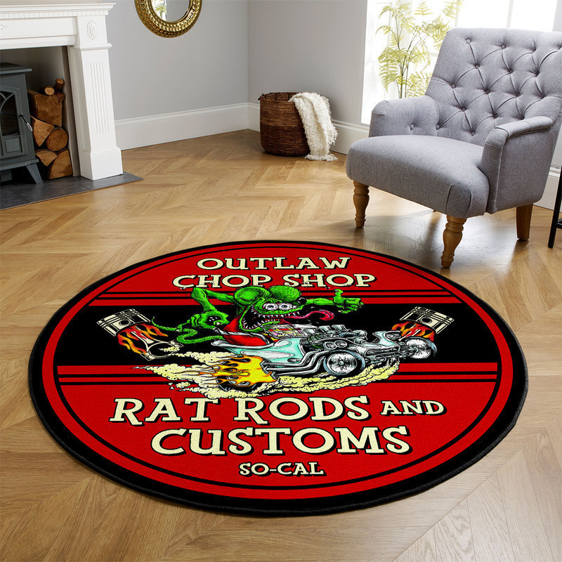 Outlaw Chop Shop Hot Rod Round Rug Carpet Bedroom Livingroom Home Decor - Image 3