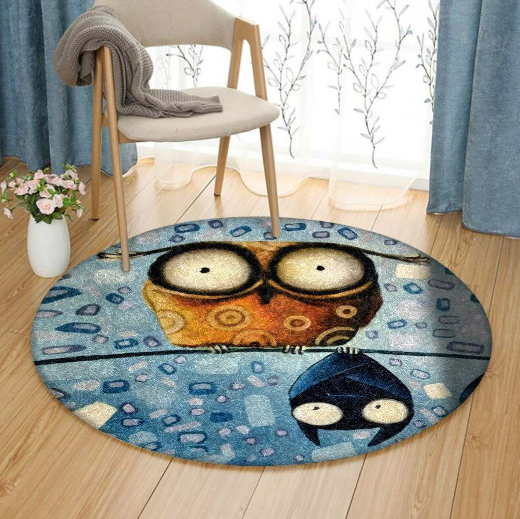 Owl And Bat Round Rug Carpet Bedroom Livingroom Home Decor