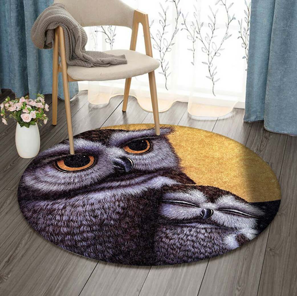 Owl Family In Moon Night Round Rug Carpet Bedroom Livingroom Home Decor