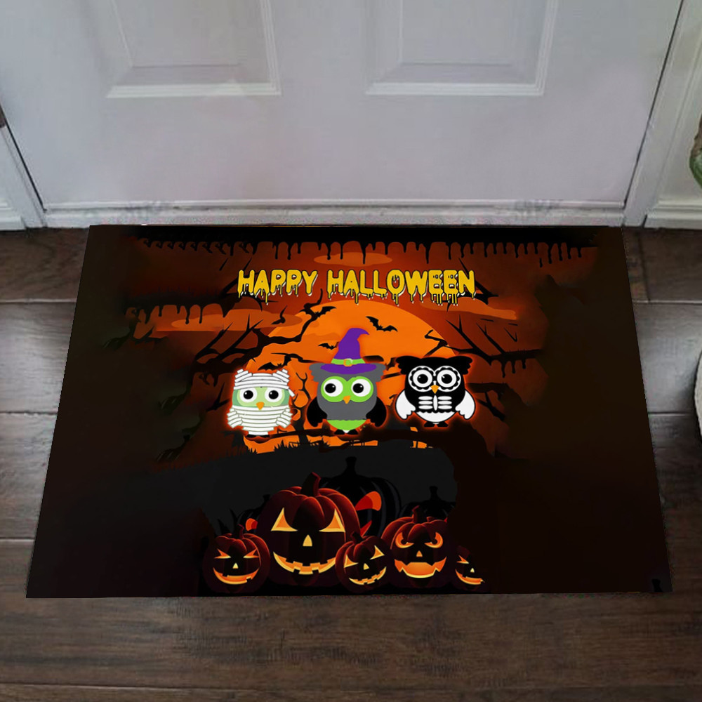 Owl Happy Halloween Rubber Doormat Cute Indoor Door Mats Halloween Party Decor