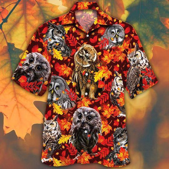 Owl Horse Lovers Autumn Red Hawaiian Shirt