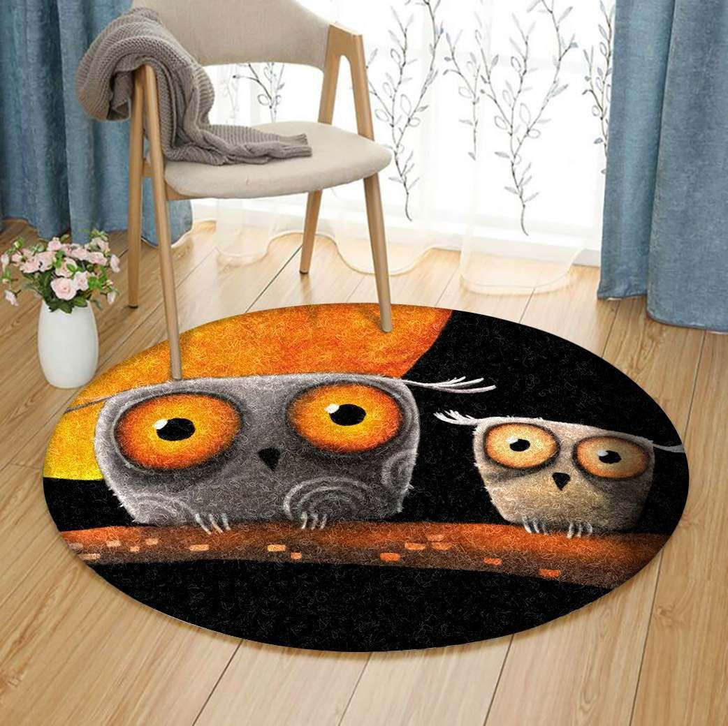 Owl In Moon Night Round Rug Carpet Bedroom Livingroom Home Decor