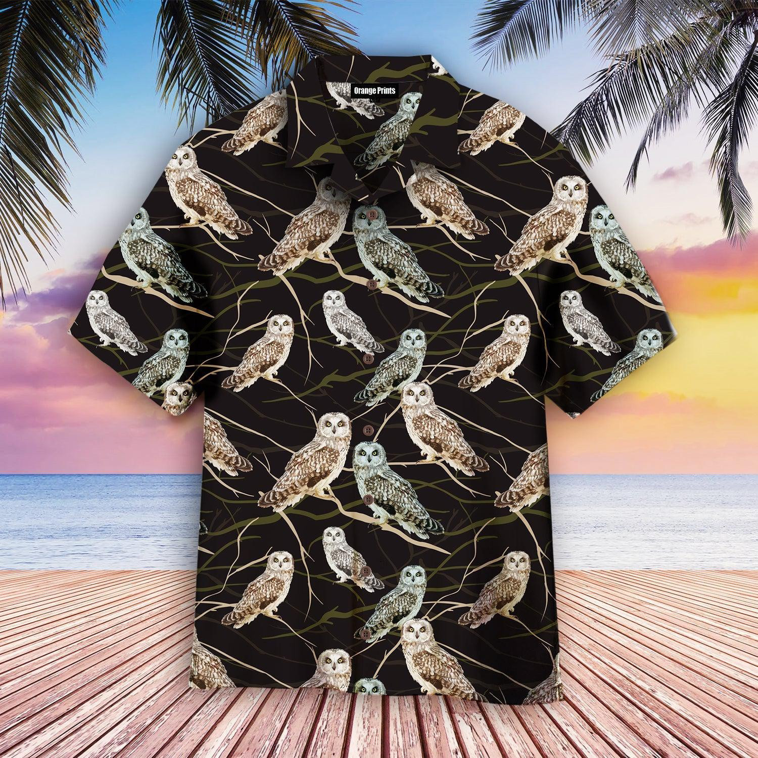 Owl Sitting On Branch Hawaiian Shirt