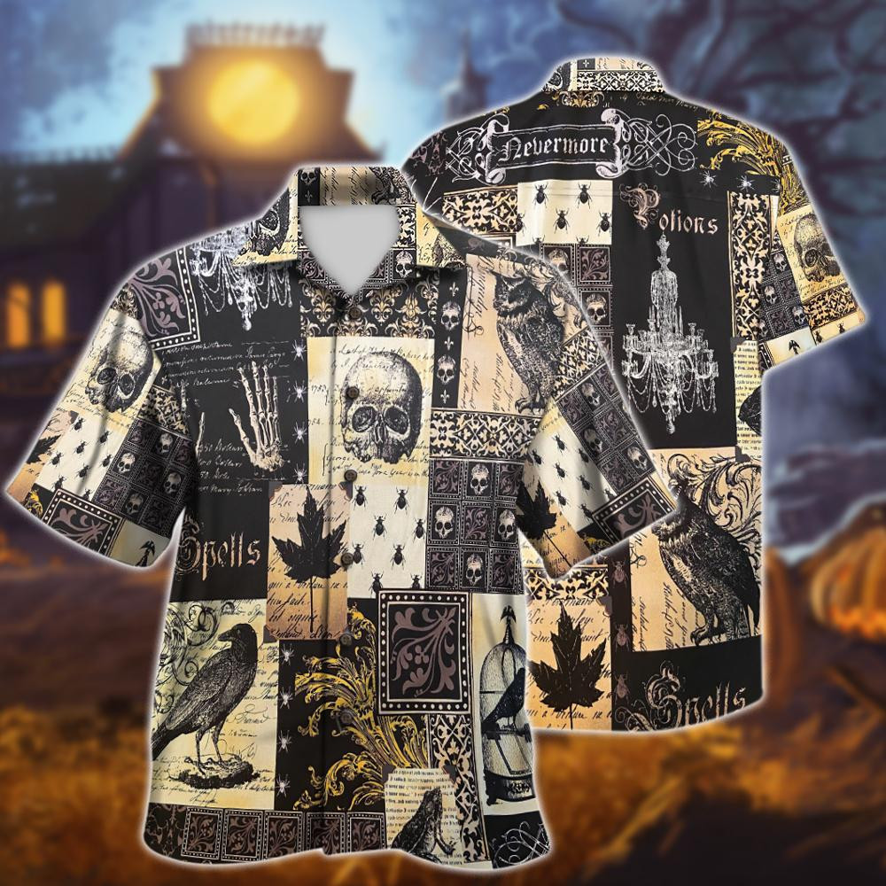 Owl Spooky Skull Gothic Halloween Hawaiian Shirt