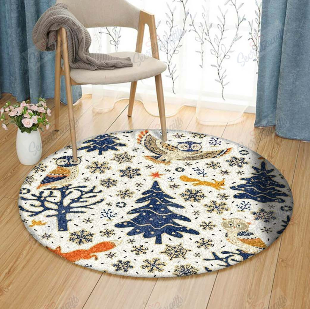 Owl Tree Snowflake Christmas Round Rug Carpet Bedroom Livingroom Home Decor