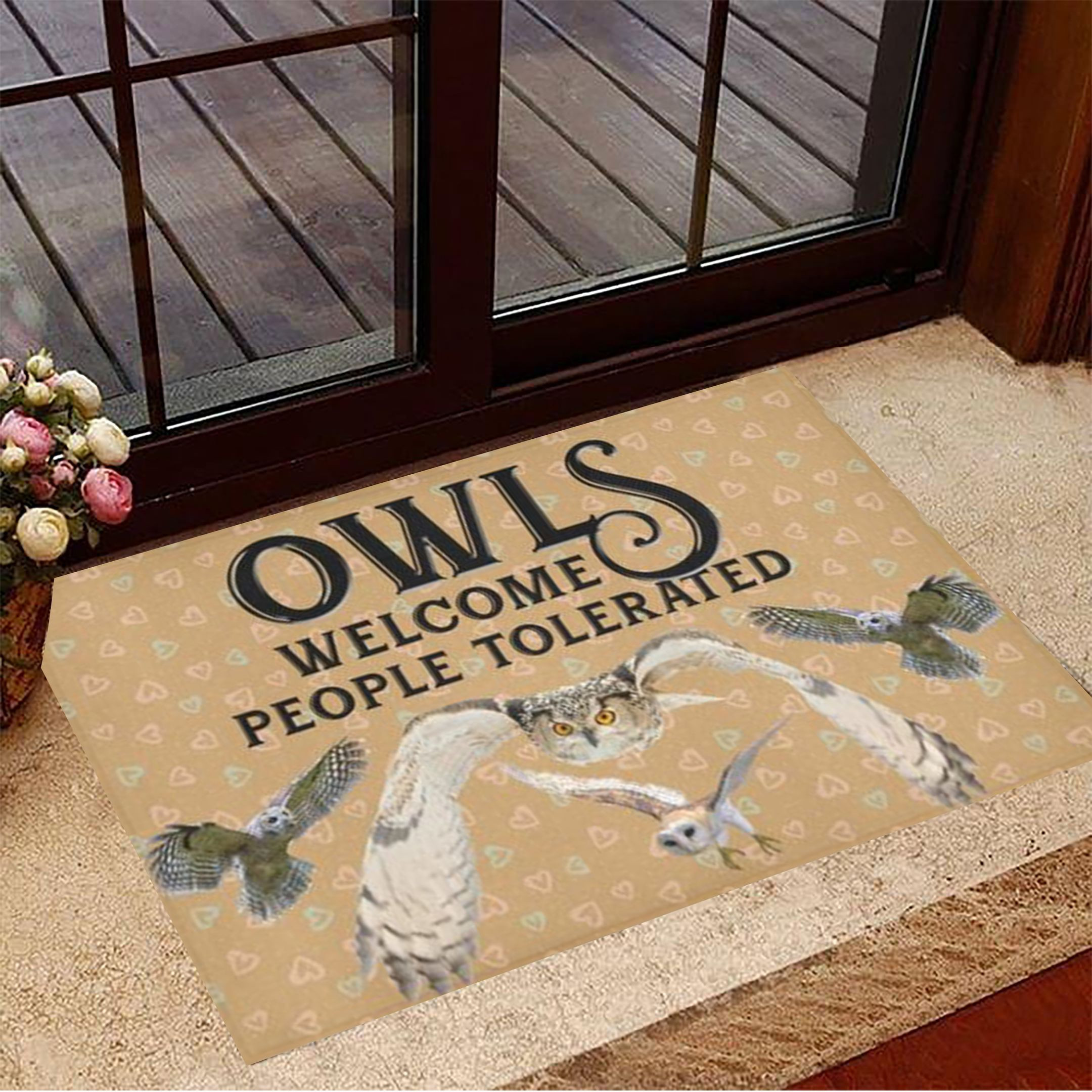 Owls Welcome People Tolerated Rubber Doormat Inside Door Mats Housewarming Gift Ideas