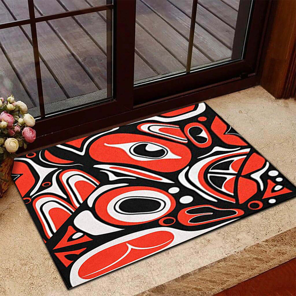 Pacific Northwest Style Rubber Doormat Native American Haida Art Spirit Entrance Mat Indoor