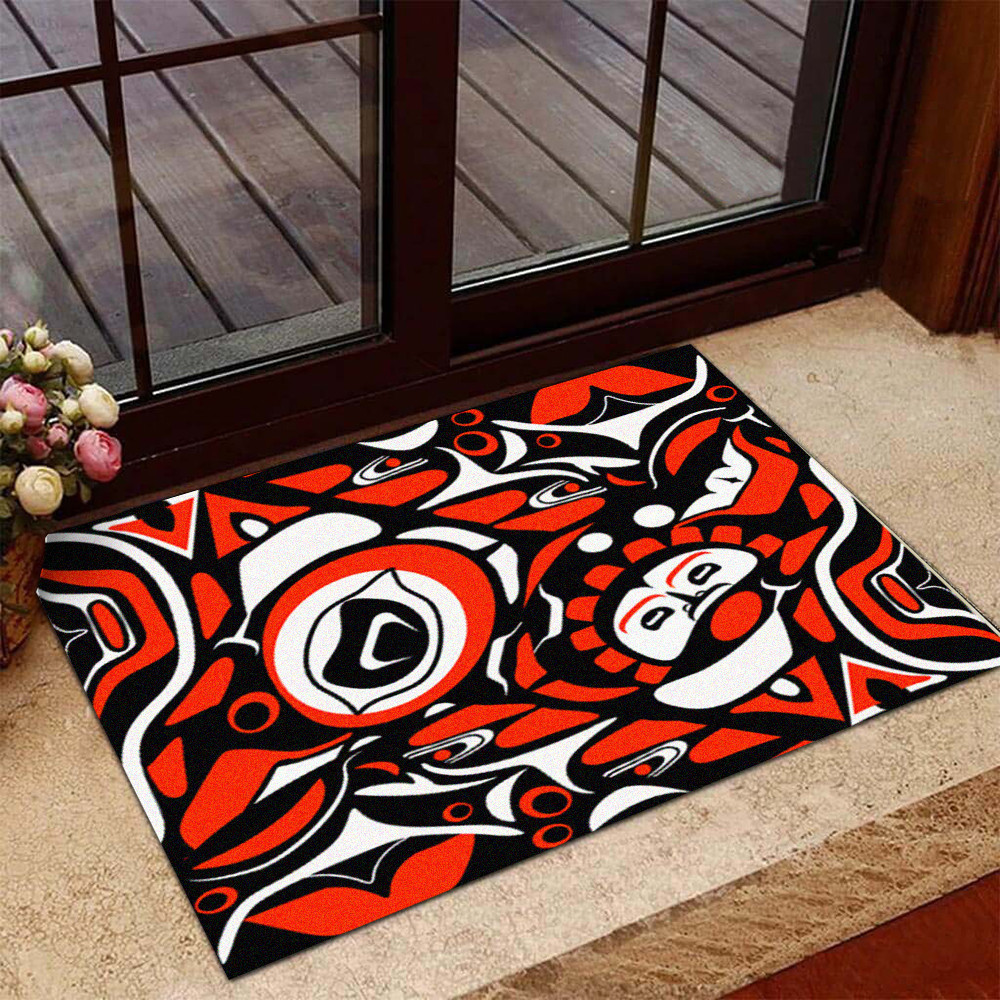 Pacifica Northwest Style Rubber Doormat Native American Haida Art Decorative Floor Mats For Home