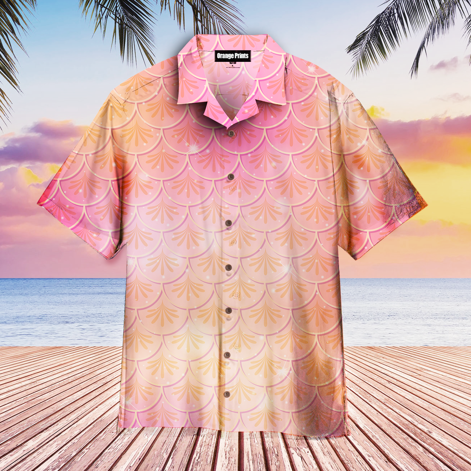 Pale Pink And Yellow Mermaid Scales Hawaiian Shirt