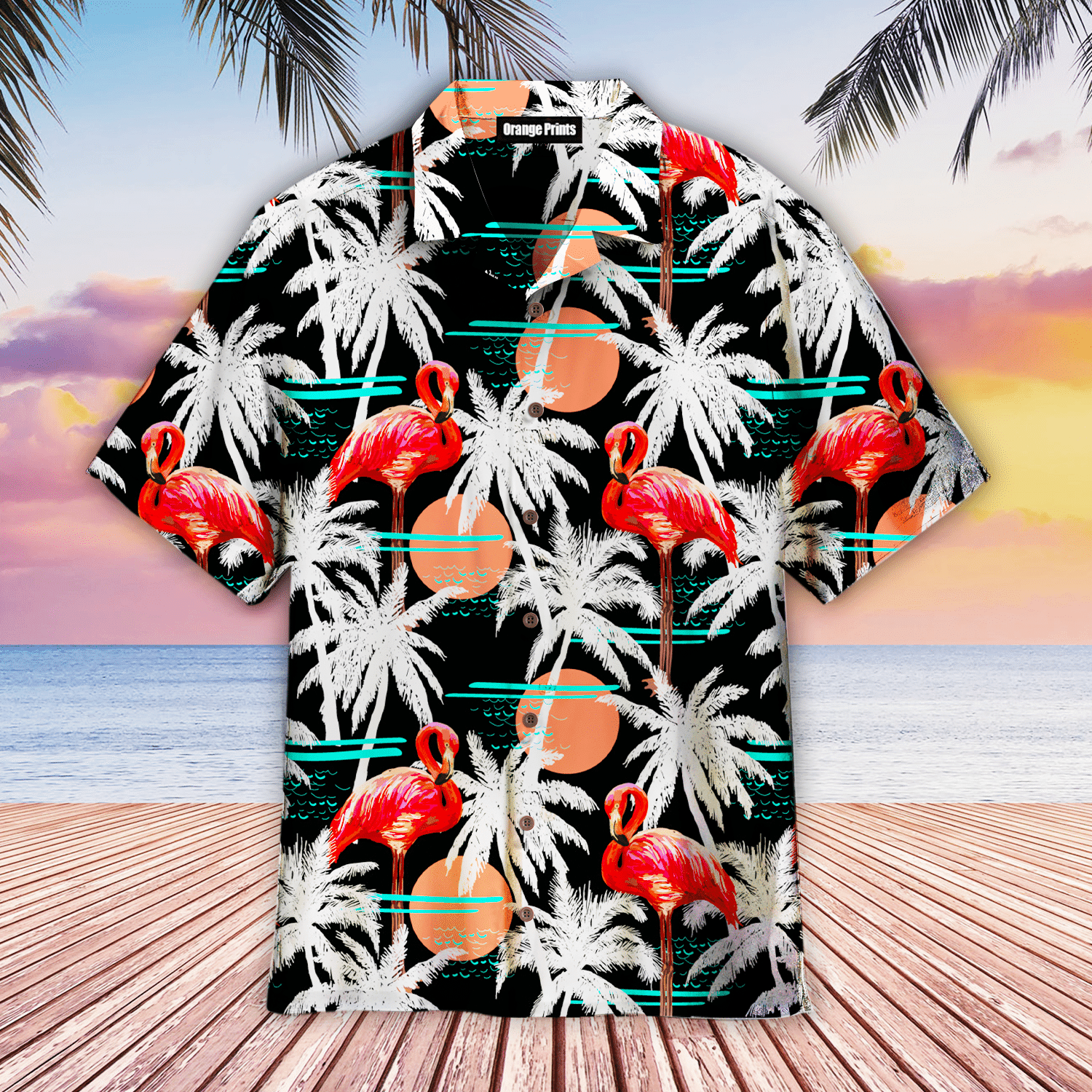 Palm Trees And Pink Flamingo Hawaiian Shirt
