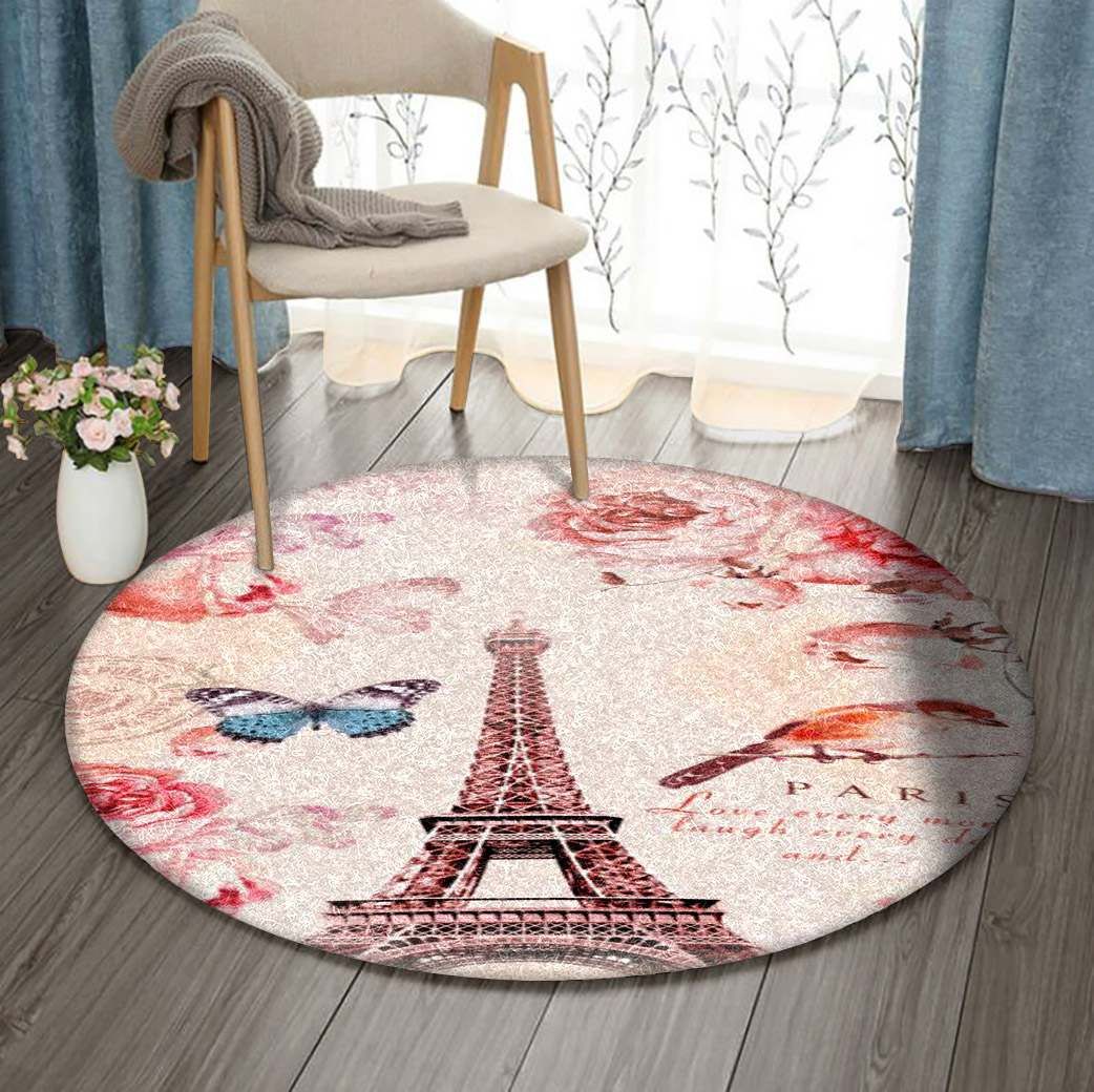 Paris Rose Round Rug Carpet Bedroom Livingroom Home Decor