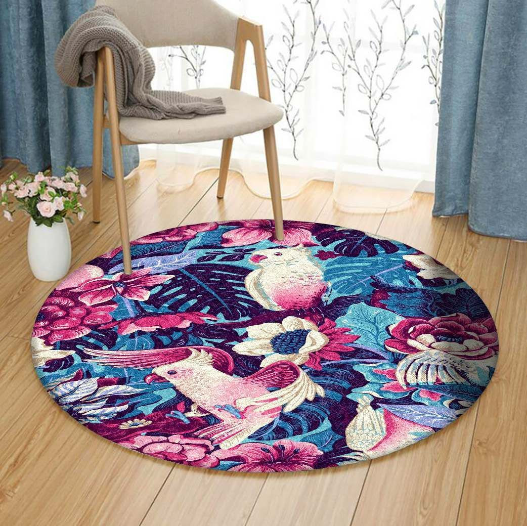 Parrot And Flower Round Rug Carpet Bedroom Livingroom Home Decor