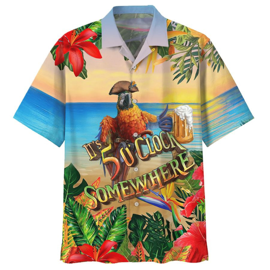 Parrot It_s 5 O_clock Somewhere Print Hawaiian Shirt