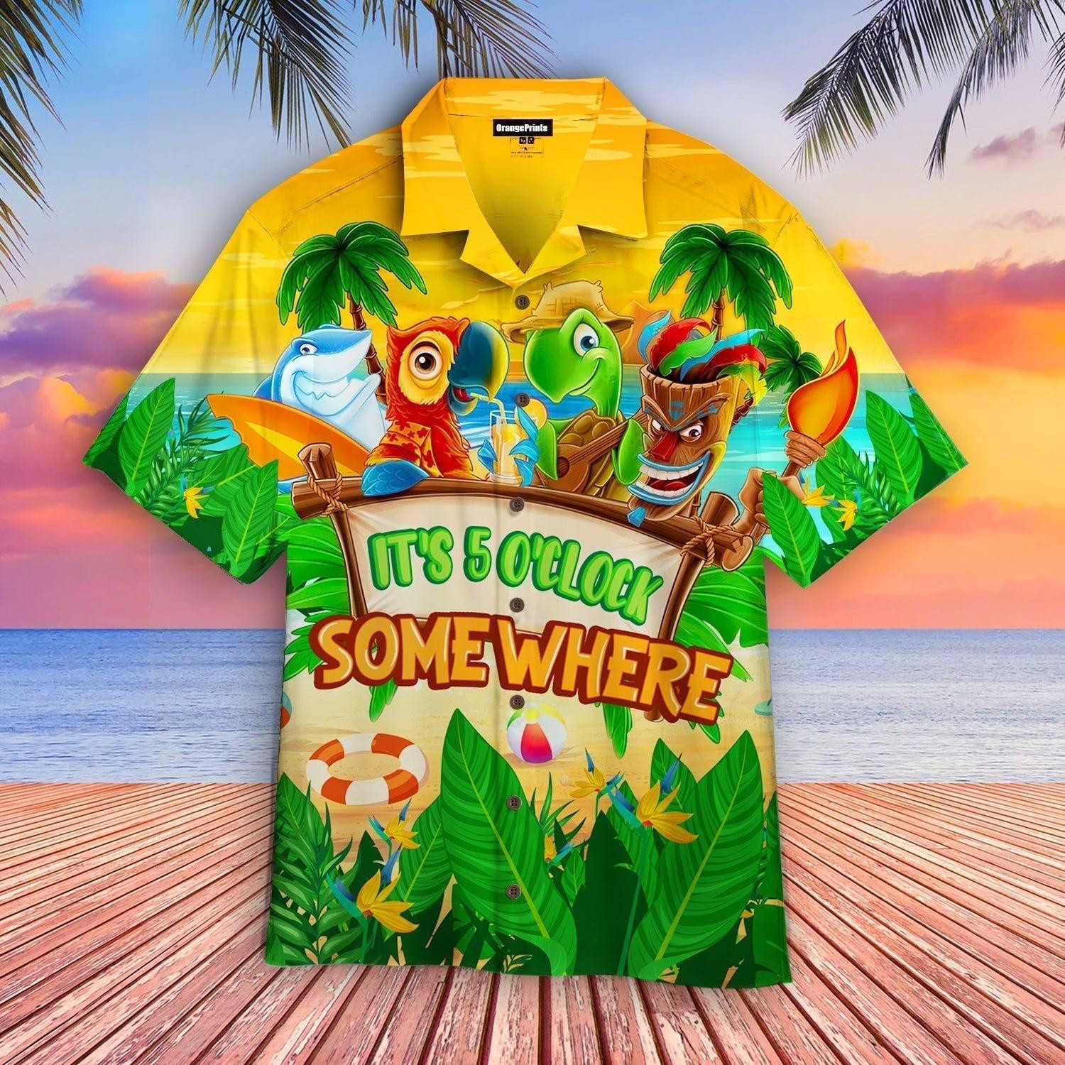 Parrot It's 5 O'clock Somewhere Tropical Beach Hawaiian Shirt