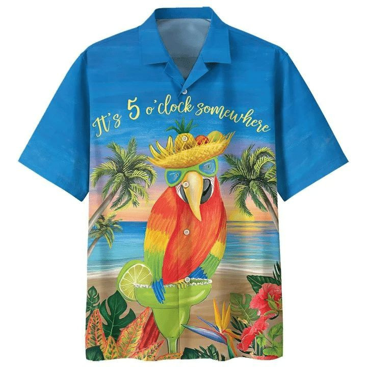 Parrot It's 5 O'clock Somewhere Tropical Print Hawaiian Shirt
