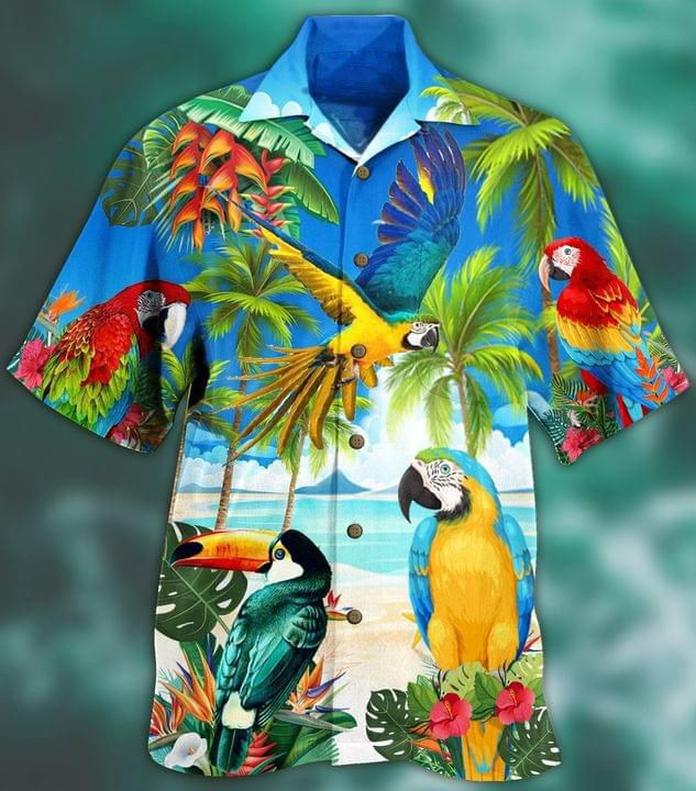 Parrot Tropical Flowers Print Hawaiian Shirt