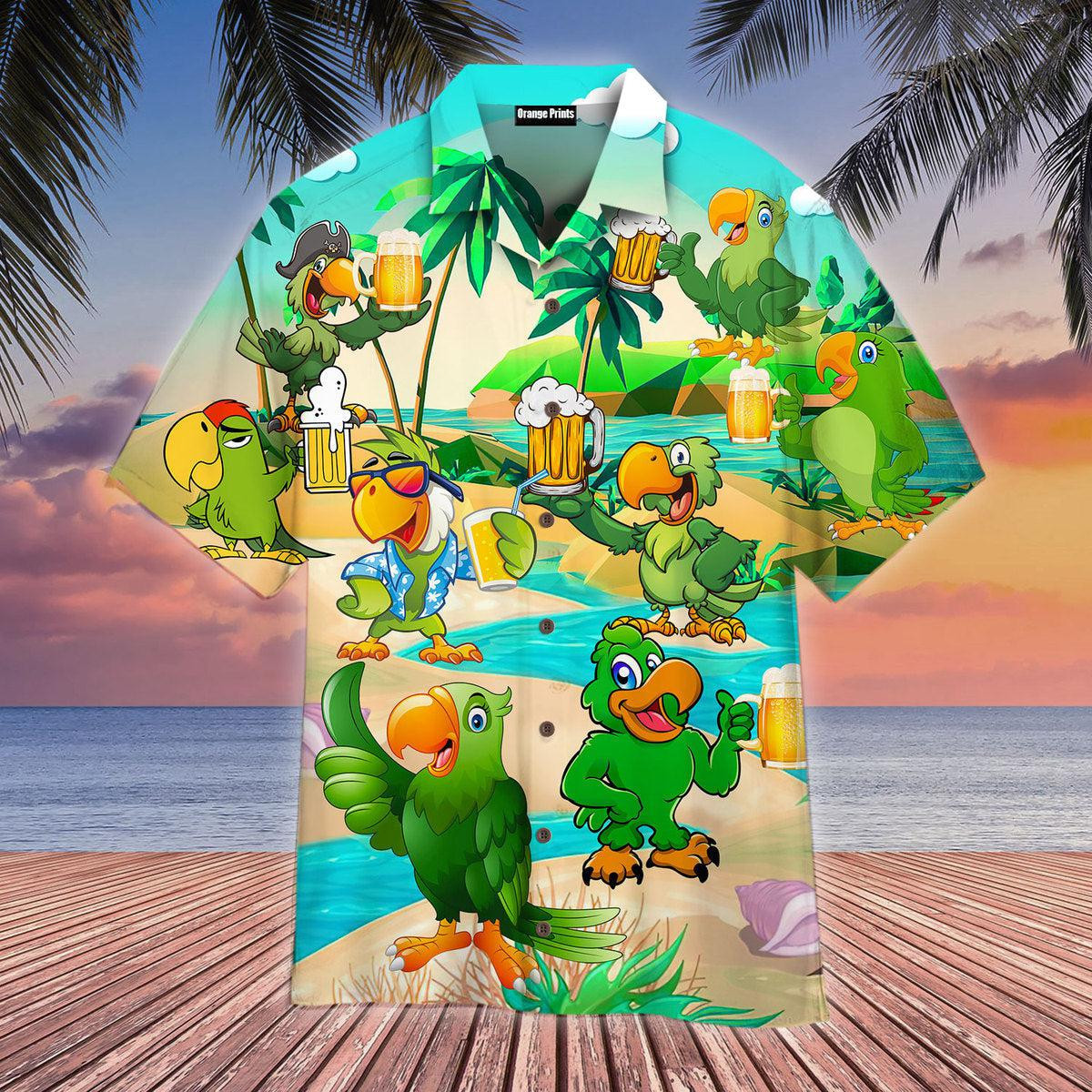 Parrots And Beer In Summer Hawaiian Shirt