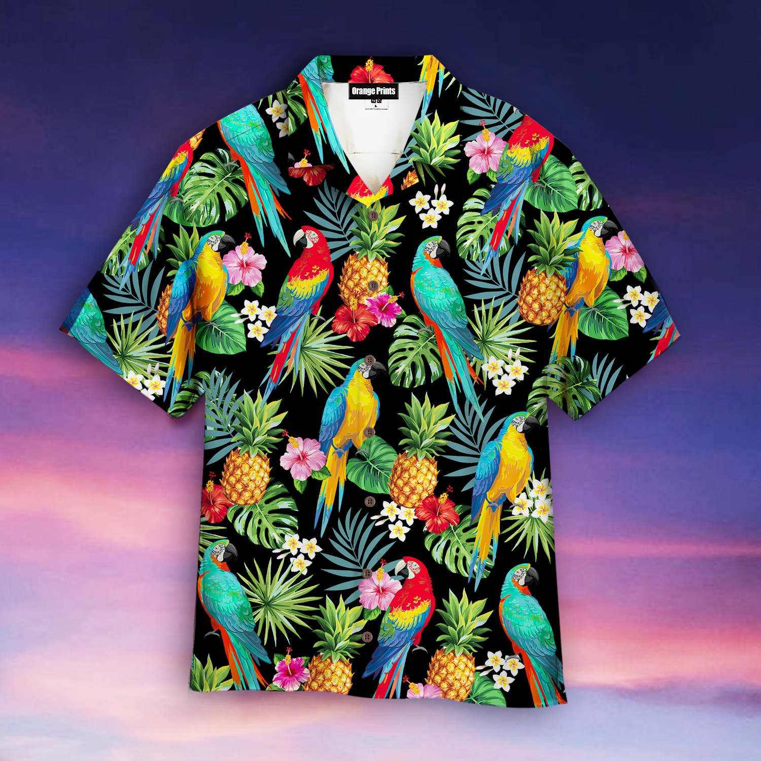Parrots Pineapples Hibiscus Tropical Hawaiian Shirt