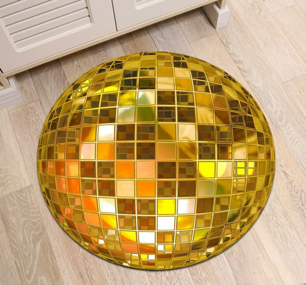 Party Light Gold Disco Ball Round Rug Carpet Bedroom Livingroom Home Decor
