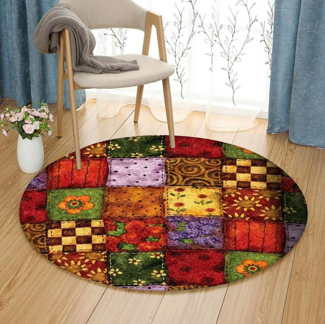 Patchwork Squares Round Rug Carpet Bedroom Livingroom Home Decor