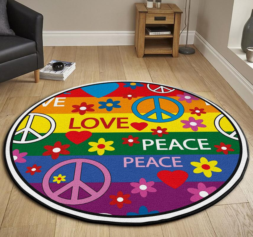 Peace Love Round Rug Carpet Bedroom Livingroom Home Decor - Image 3