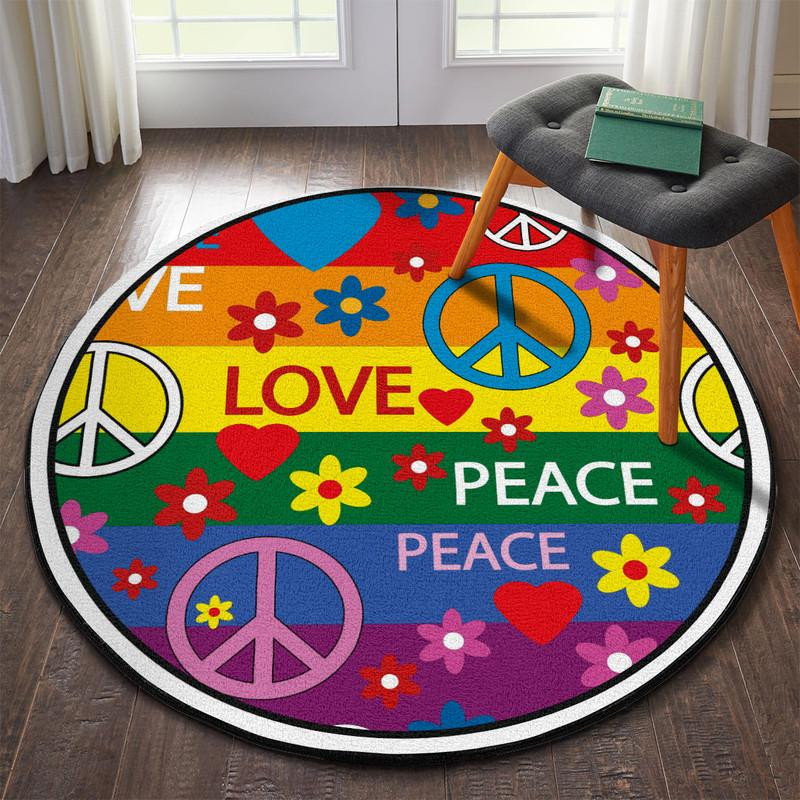 Peace Love Round Rug Carpet Bedroom Livingroom Home Decor