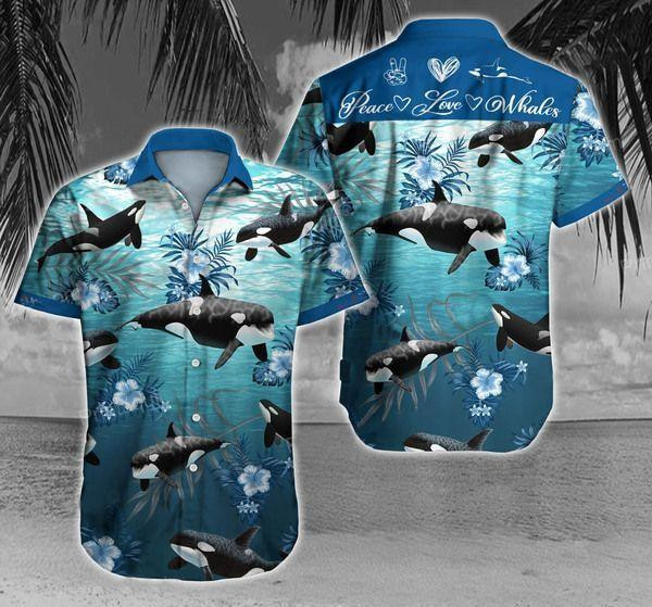 Peace Love Whale Ocean Hawaiian Shirt