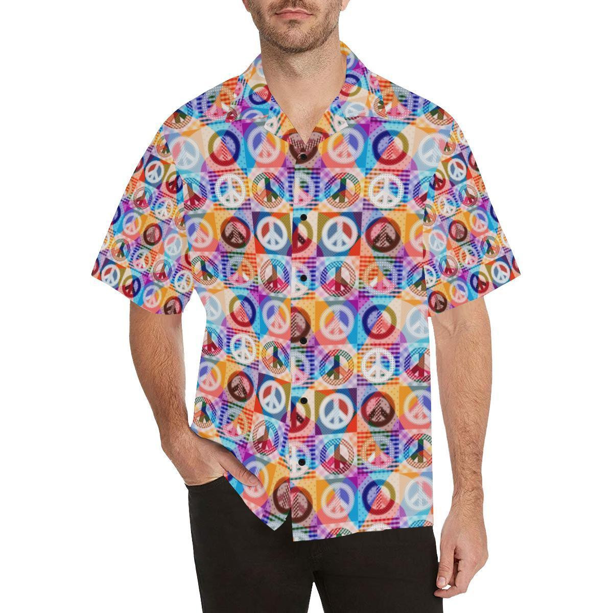 Peace Sign Patchwork Hawaiian Shirt