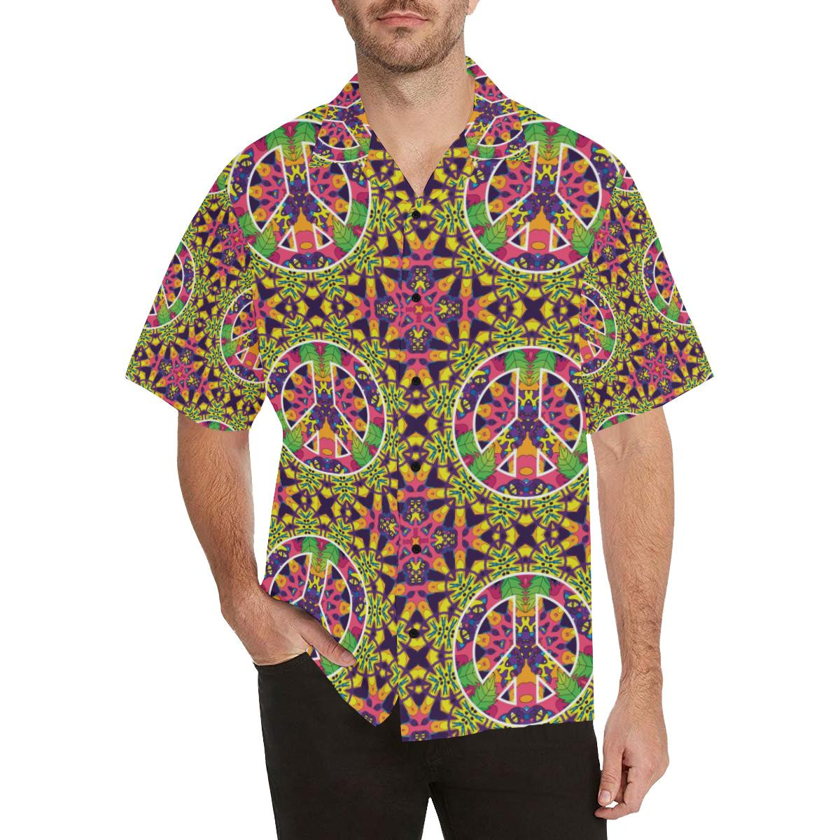 Peace Sign Pattern Hawaiian Shirt