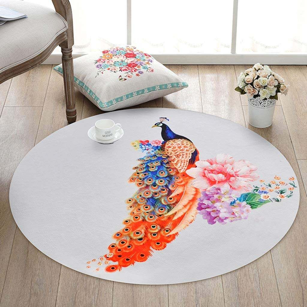 Peacock And Flower Round Rug Carpet Bedroom Livingroom Home Decor