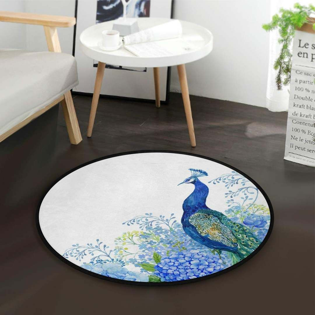 Peacock And Flowers Round Rug Carpet Bedroom Livingroom Home Decor