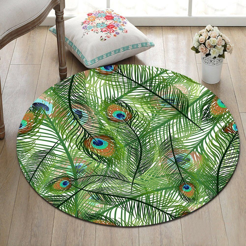 Peacock Feather Round Rug Carpet Bedroom Livingroom Home Decor