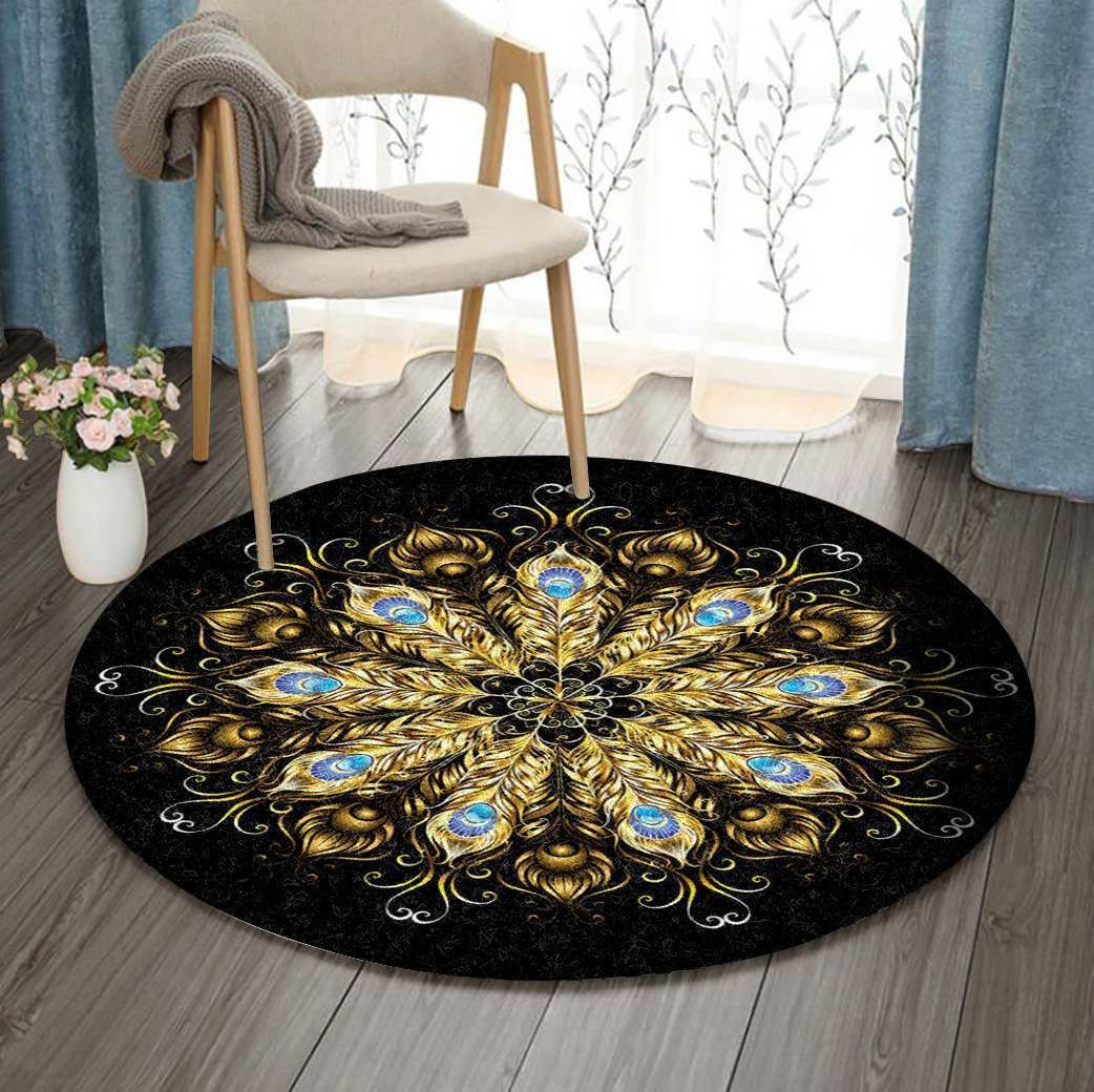 Peacock Feather Round Rug Carpet Bedroom Livingroom Home Decor