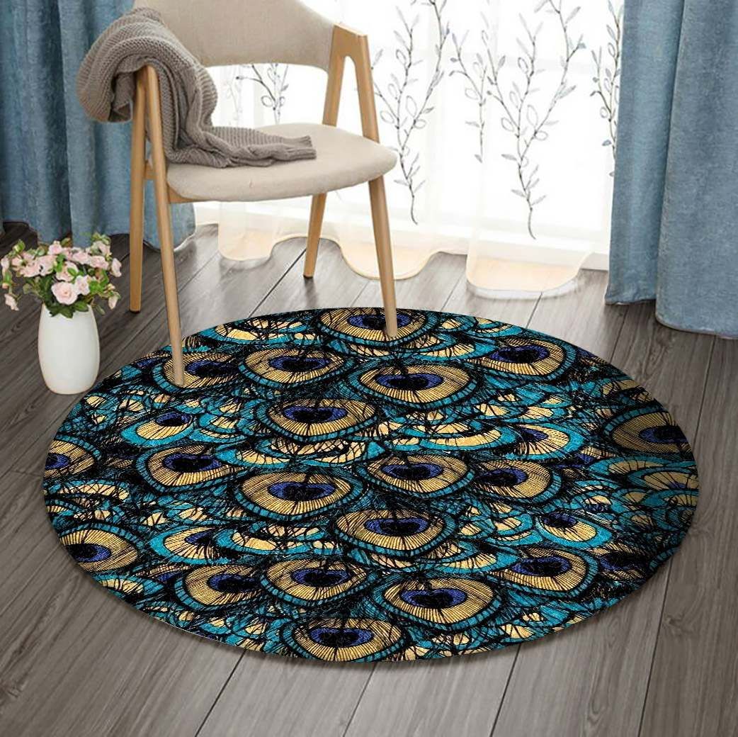 Peacock Feathers Round Rug Carpet Bedroom Livingroom Home Decor