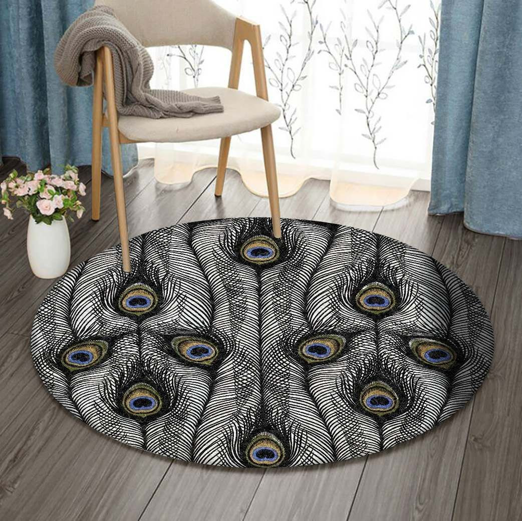 Peacock Feathers Round Rug Carpet Bedroom Livingroom Home Decor