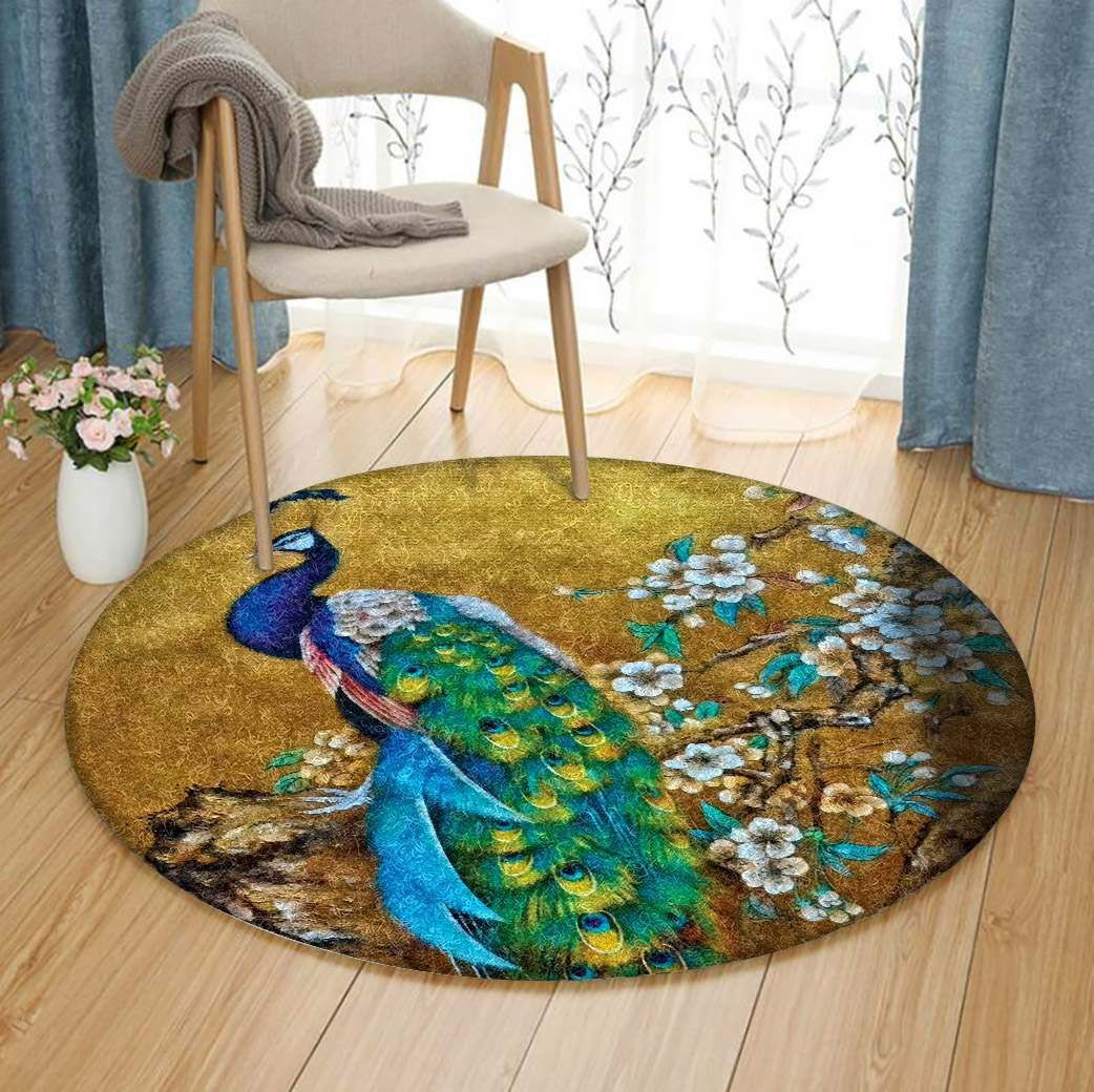 Peacock Round Rug Carpet Bedroom Livingroom Home Decor