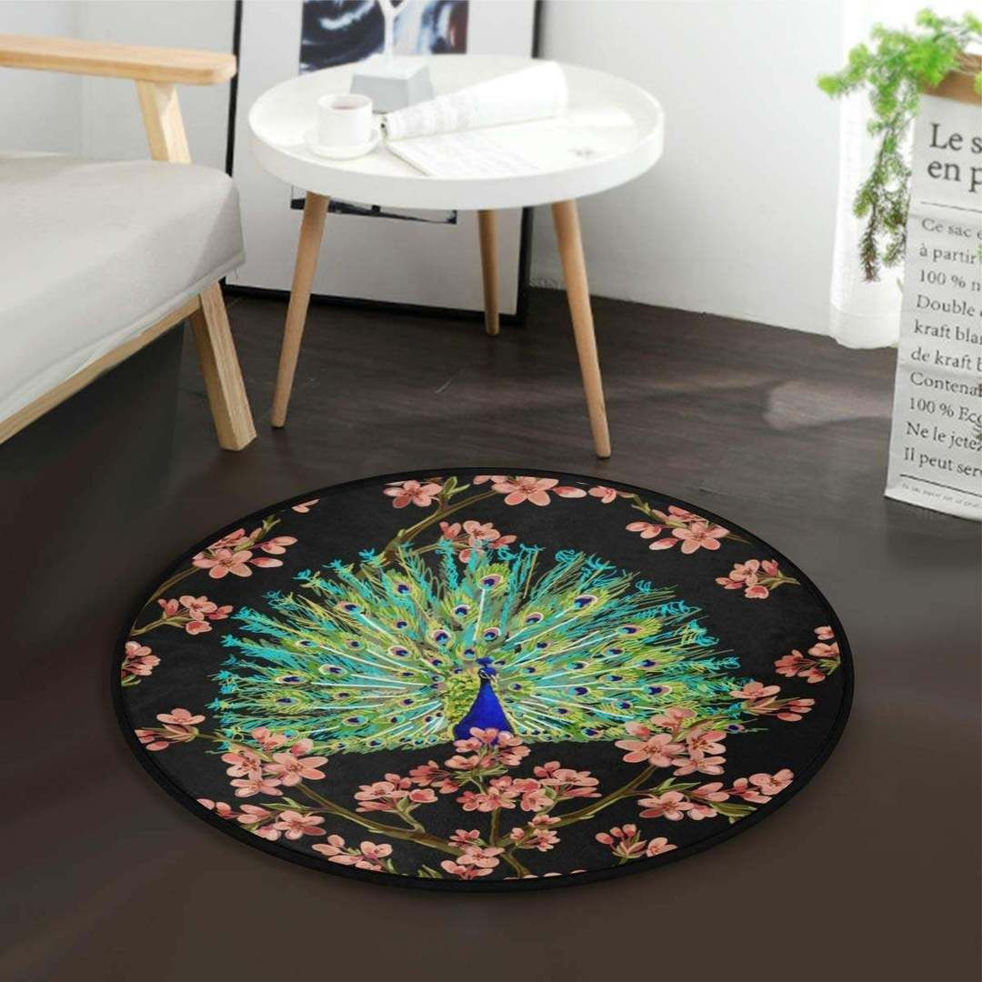 Peacock Round Rug Carpet Bedroom Livingroom Home Decor