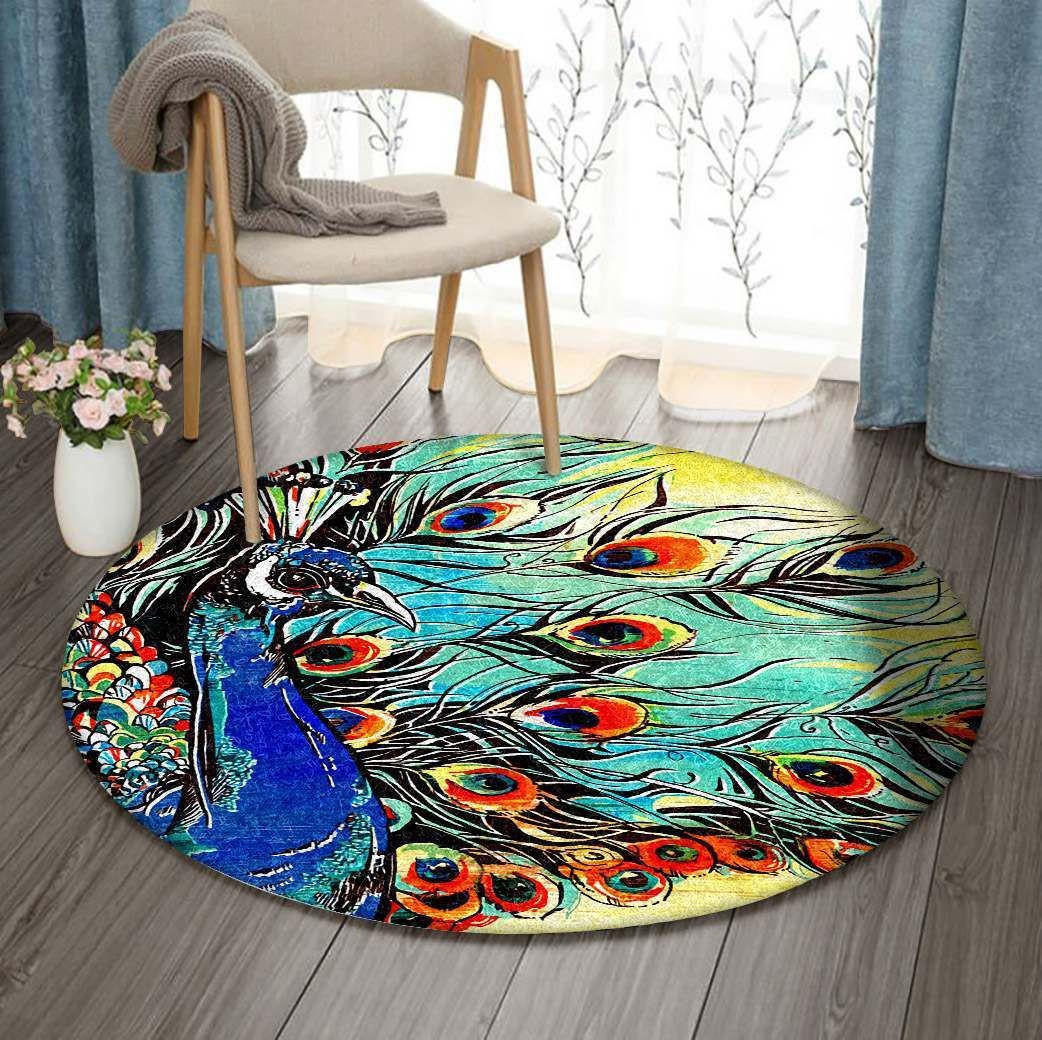 Peacock Round Rug Carpet Bedroom Livingroom Home Decor