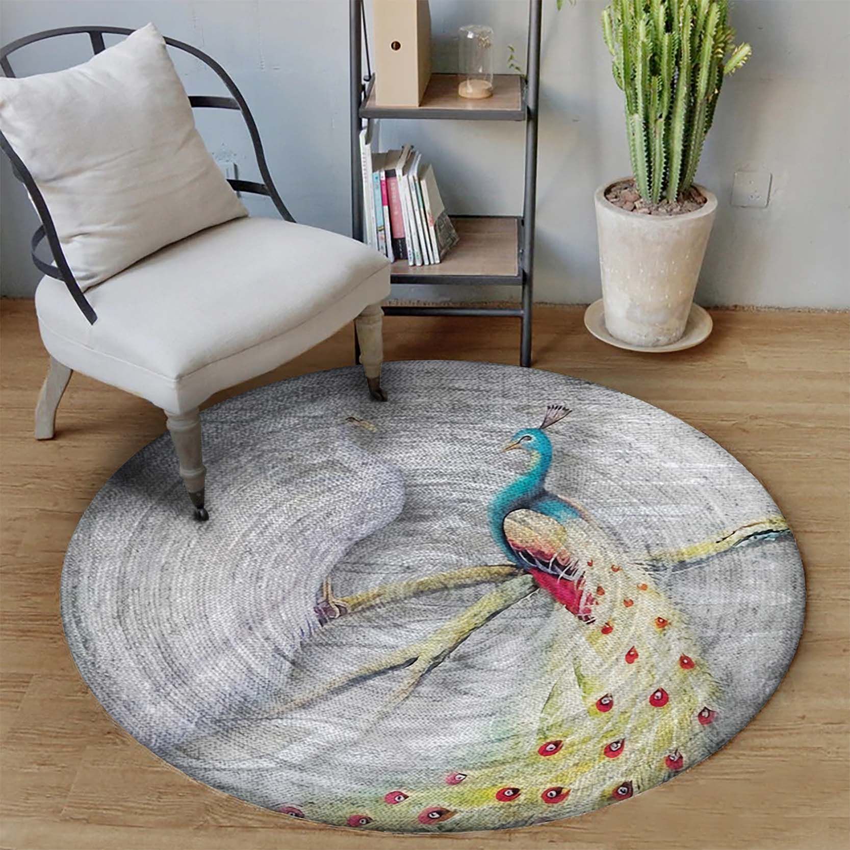 Peacock Round Rug Carpet Bedroom Livingroom Home Decor