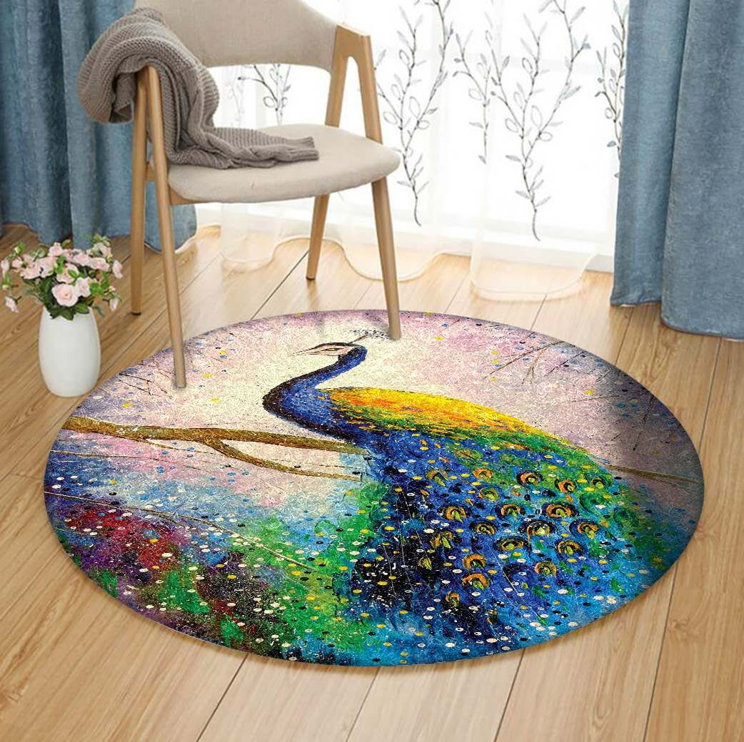 Peacock Round Rug Carpet Bedroom Livingroom Home Decor
