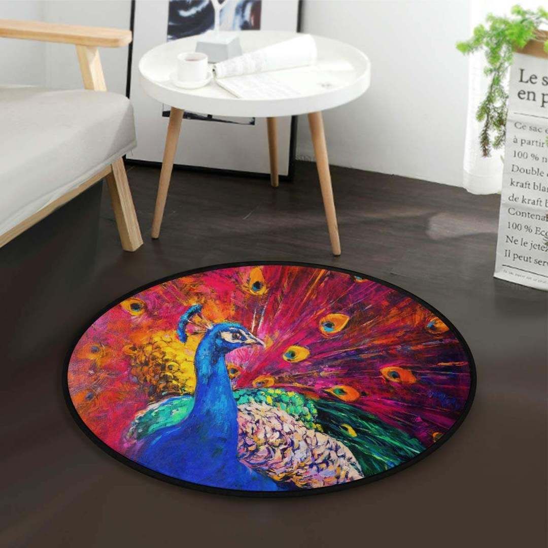 Peacock Round Rug Carpet Bedroom Livingroom Home Decor