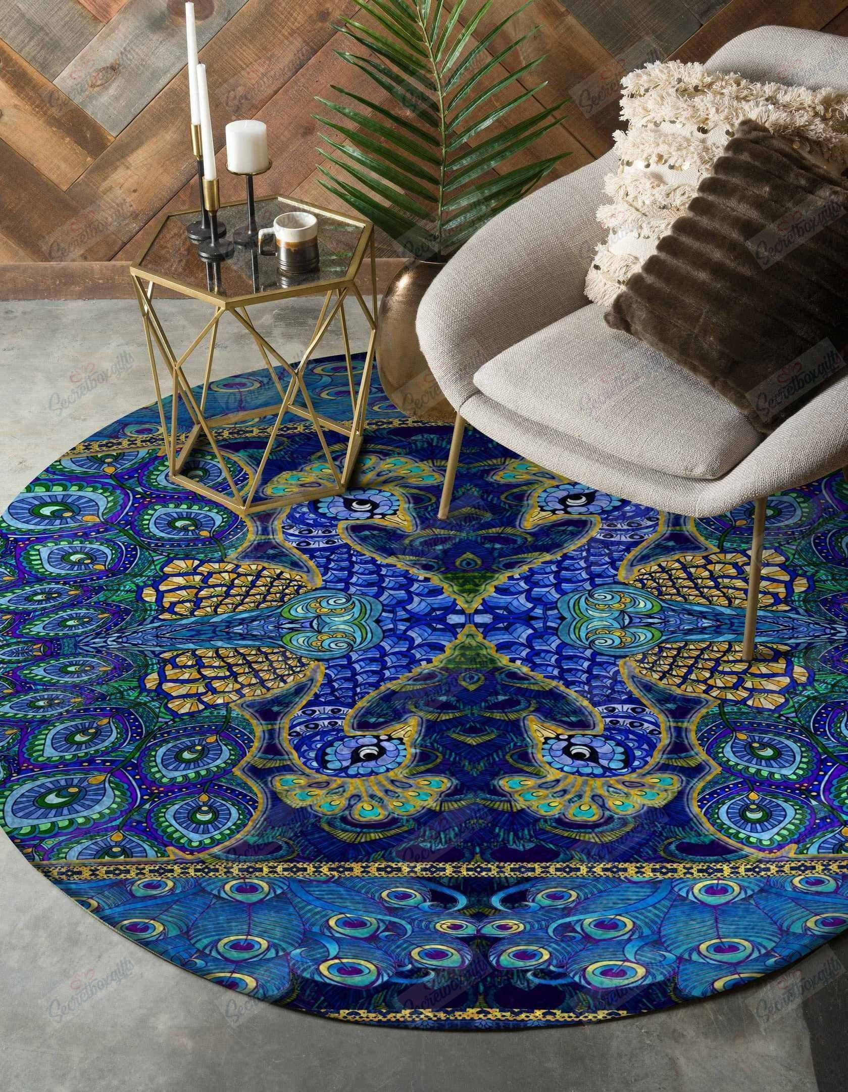 Peacock Round Rug Carpet Bedroom Livingroom Home Decor