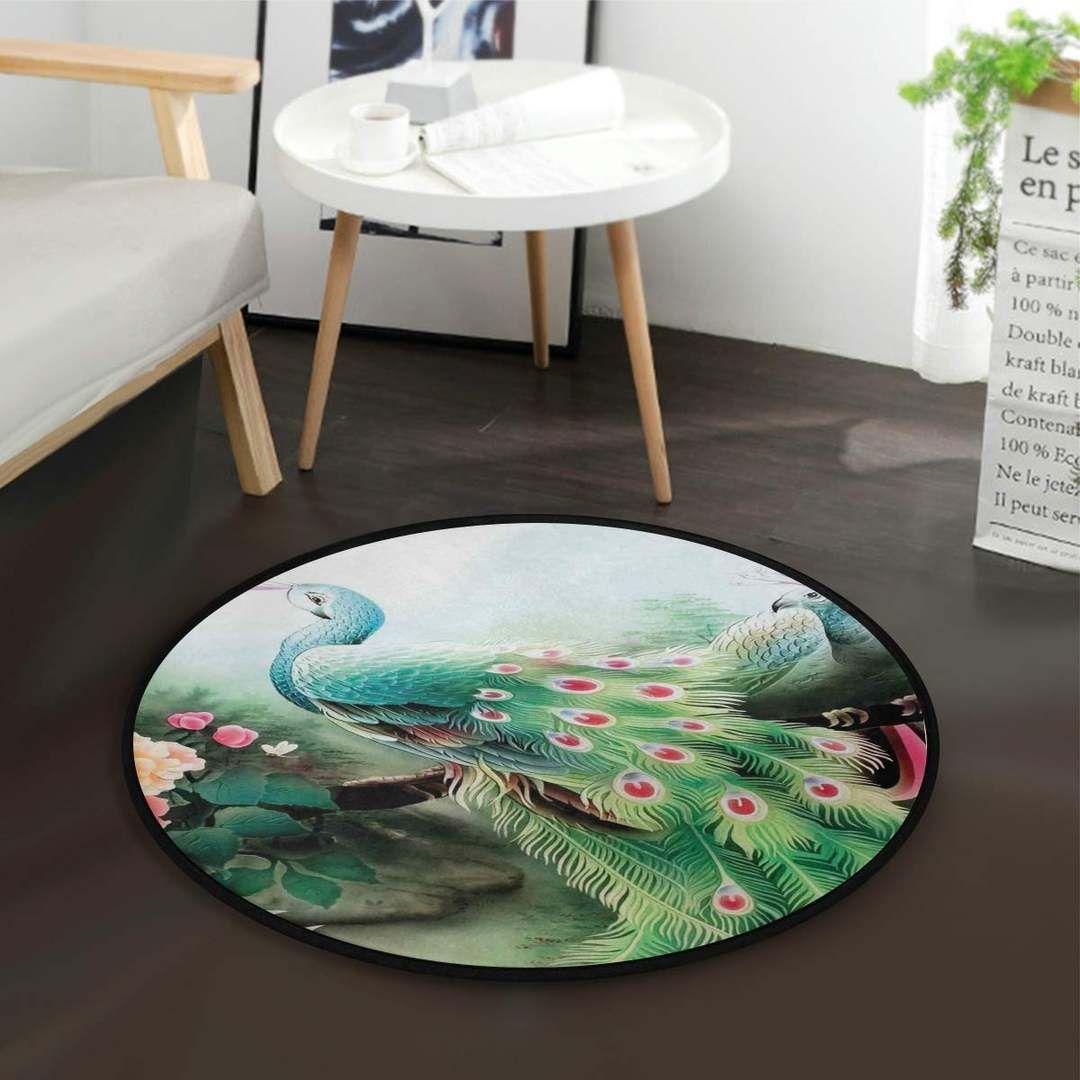 Peacock Round Rug Carpet Bedroom Livingroom Home Decor