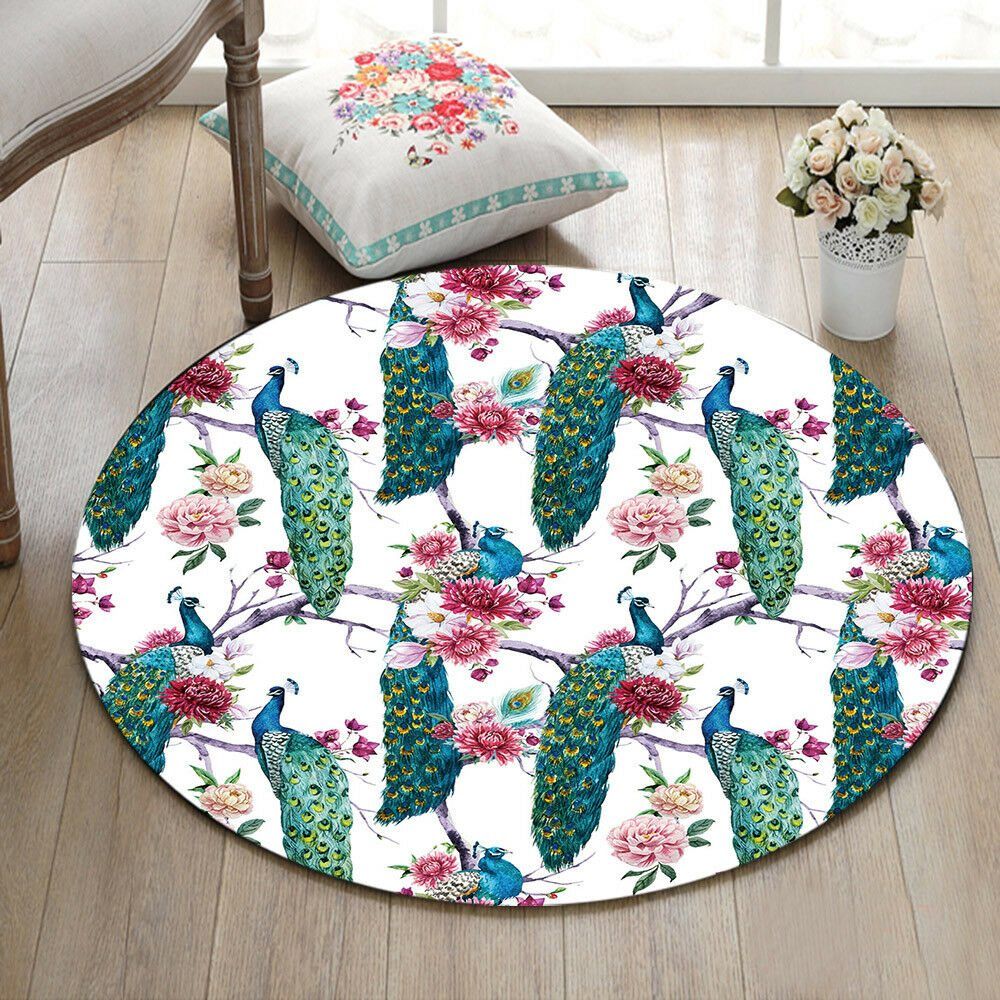 Peacock Round Rug Carpet Bedroom Livingroom Home Decor