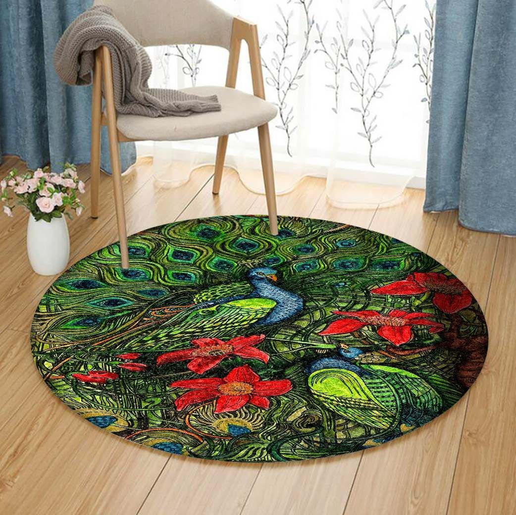 Peacock Round Rug Carpet Bedroom Livingroom Home Decor